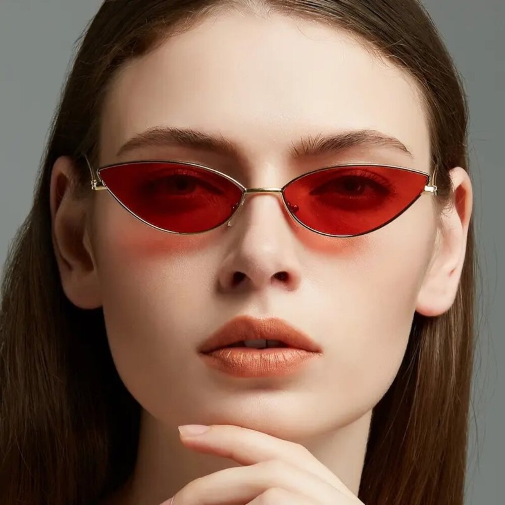 Sunglasses Cat Eye Vamp Red Rave Goth Sun Shades Trendy Stylish Edgy Fashion Fun - Picture 4 of 6